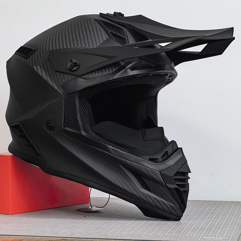RH855 Ece 22.06 Carbon Fiber Breathable Magnetic Buckle D Ring Matte Black Snowmobile helmet