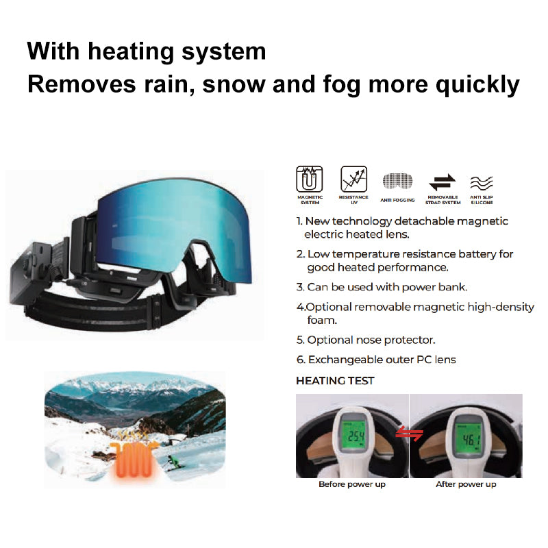 HB-20AH With Magnetic Suction Lnterchangeable Lens 100% UV400 Protection Snow Heated Snowmobile Goggles