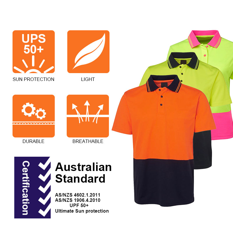 AS/NZS 4602.1: 2011 Class D Hi-Vis Safety Quick Dry Printing Unisex Micro-mesh UPF Rating 50+ Safety Polo Shirt for Adults