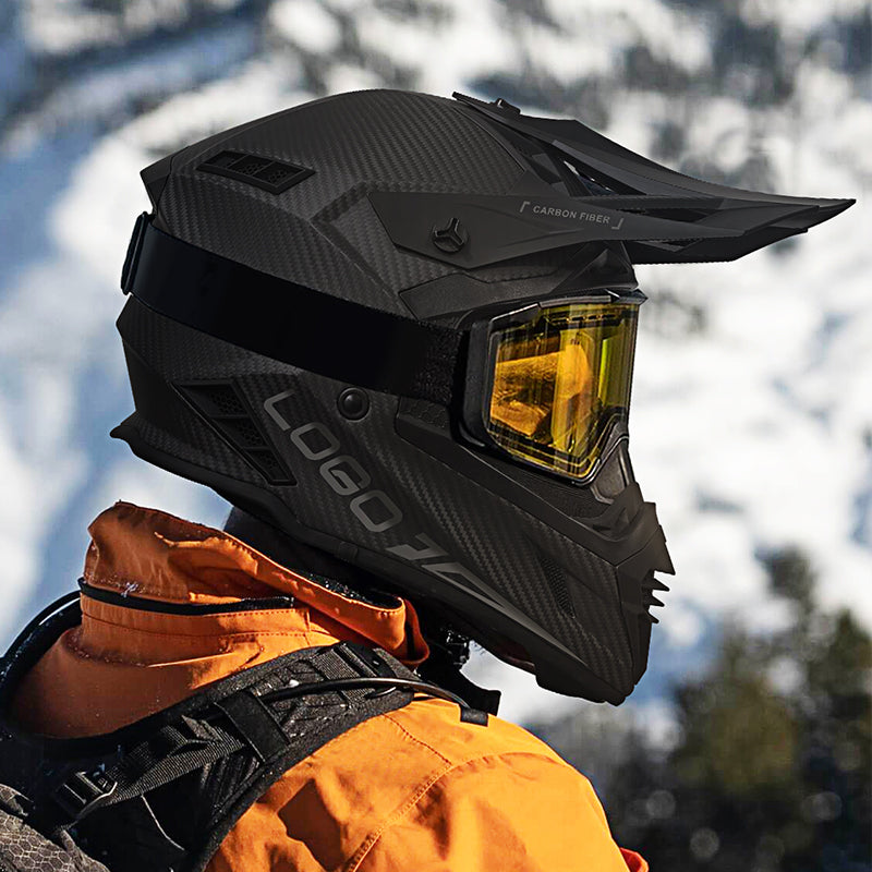 RH855 Ece 22.06 Carbon Fiber Breathable Magnetic Buckle D Ring Matte Black Snowmobile helmet