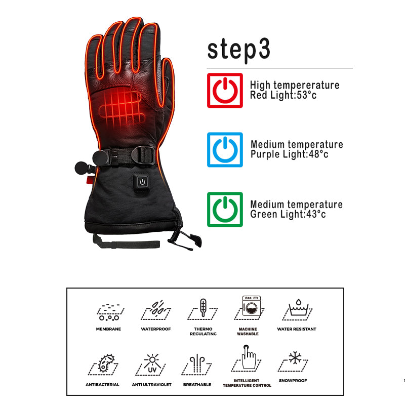 Winter heated gloves, touch-sensitive gloves, waterproof, suitable for skiing and snowmobile riding.