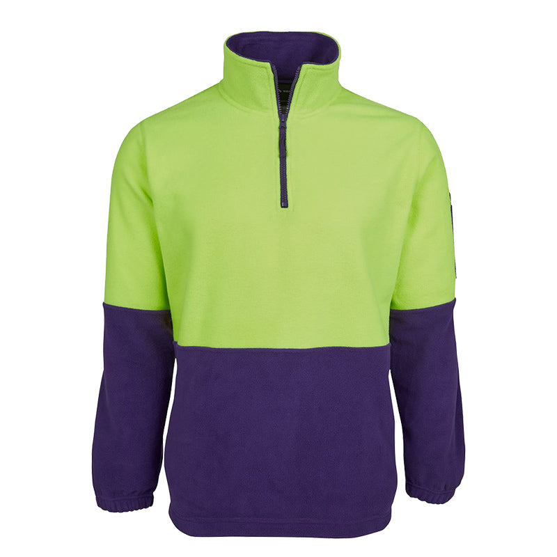 High-visibility 1/4 zippered Arctic fleece work jumpers meet UPF protection standards  according to standard AS/NZS 4399:2017.