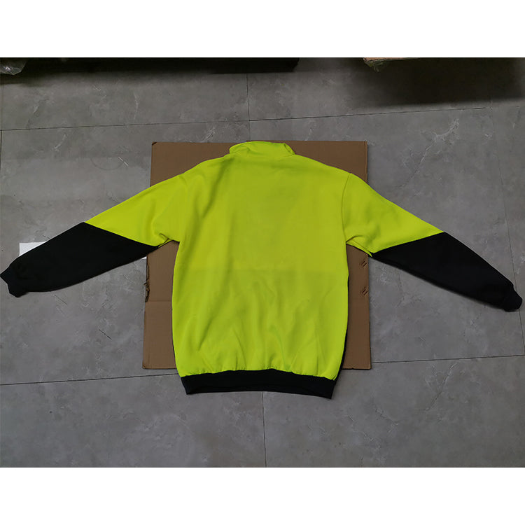 High-visibility 1/4 zippered Arctic fleece work jumpers meet UPF protection standards  according to standard AS/NZS 4399:2017.