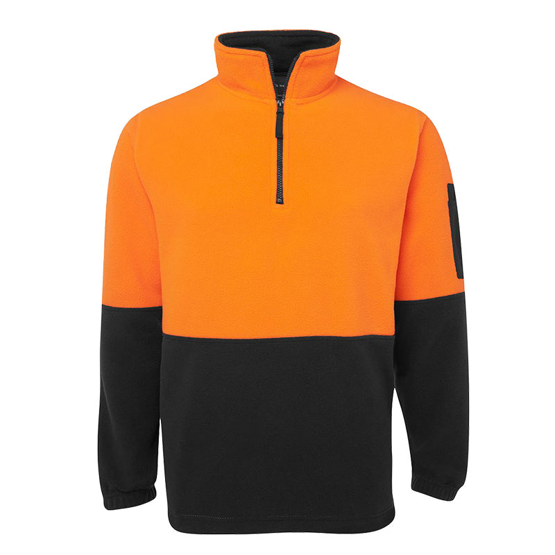 High-visibility 1/4 zippered Arctic fleece work jumpers meet UPF protection standards  according to standard AS/NZS 4399:2017.