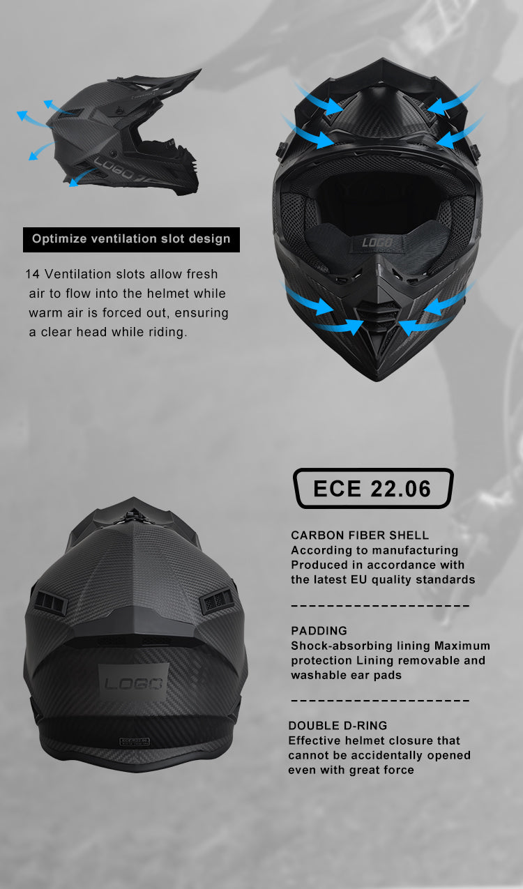RH855 Ece 22.06 Carbon Fiber Breathable Magnetic Buckle D Ring Matte Black Snowmobile helmet